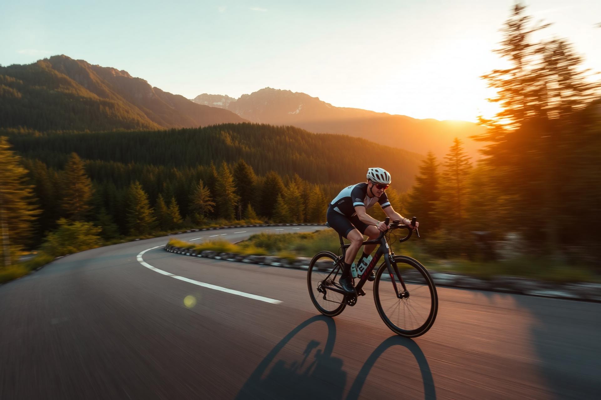 Cycliste sur route de montagne